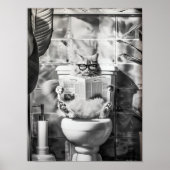 Black and White Bathroom Cat Print, Funny Posters, Poster (Vorne)