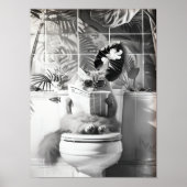 Black and White Bathroom Cat Print, Funny Posters, Poster (Vorne)
