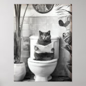 Black and White Bathroom Cat Print, Funny Posters, Poster (Vorne)