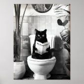 Black and White Bathroom Cat Print, Funny Posters, Poster (Vorne)