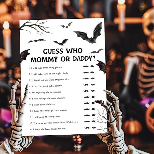 Black and White Bats raten, wer Mama oder Daddy Ga (Black and White Bats Baby Shower Guess who Mommy or Daddy Game)