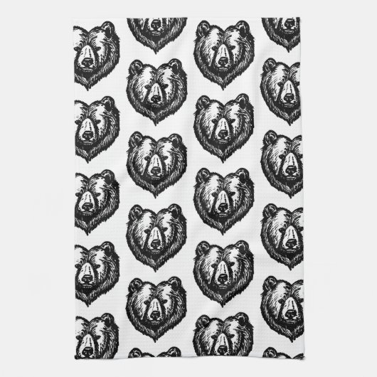 Black and White Bear's Face Ink Drawing Geschirrtuch (Vertikal)