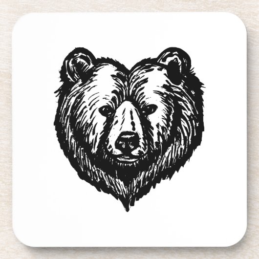 Black and White Bear's Face Ink Drawing Getränkeuntersetzer (Vorderseite)