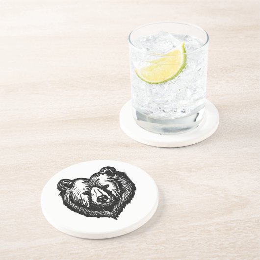 Black and White Bear's Face Ink Drawing Getränkeuntersetzer (Seite)
