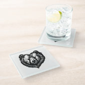 Black and White Bear's Face Ink Drawing Glasuntersetzer (Schrägansicht)