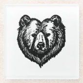 Black and White Bear's Face Ink Drawing Glasuntersetzer (Vorderseite)