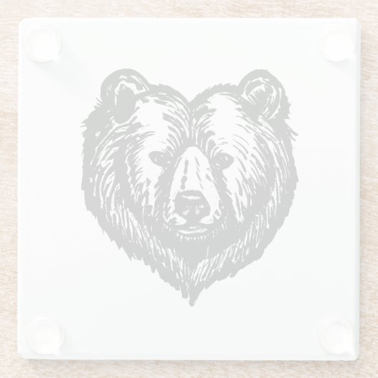 Black and White Bear's Face Ink Drawing Glasuntersetzer (Rückseite)