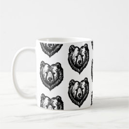 Black and White Bear's Face Ink Drawing Kaffeetasse