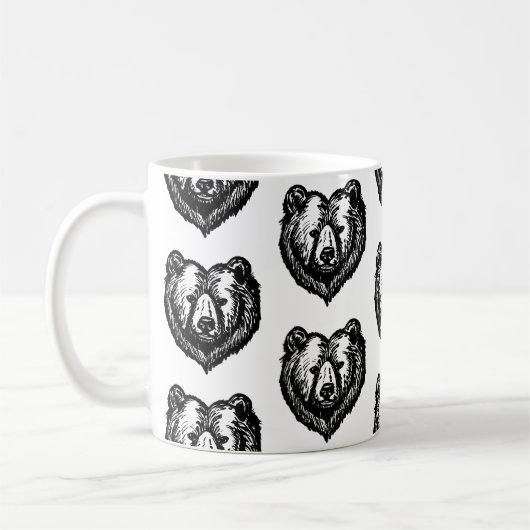 Black and White Bear's Face Ink Drawing Kaffeetasse (Links)