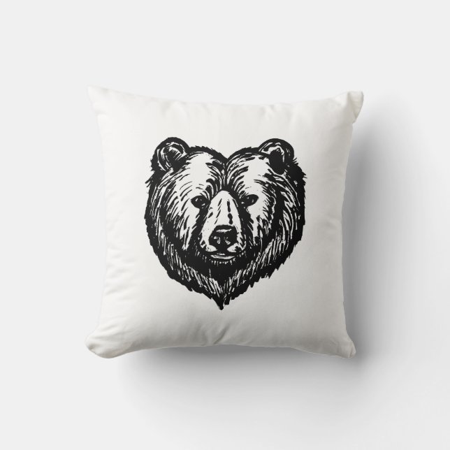 Black and White Bear's Face Ink Drawing Kissen (Vorderseite)