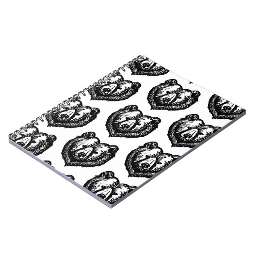 Black and White Bear's Face Ink Drawing Notizblock (Linke Seite)