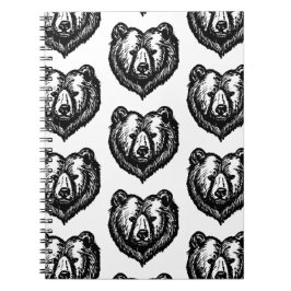Black and White Bear's Face Ink Drawing Notizblock