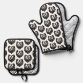 Black and White Bear's Face Ink Drawing Ofenhandschuh & Topflappen-Set (Vorderseite/Rückseite)
