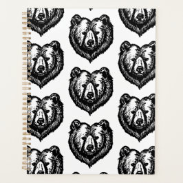 Black and White Bear's Face Ink Drawing Planer