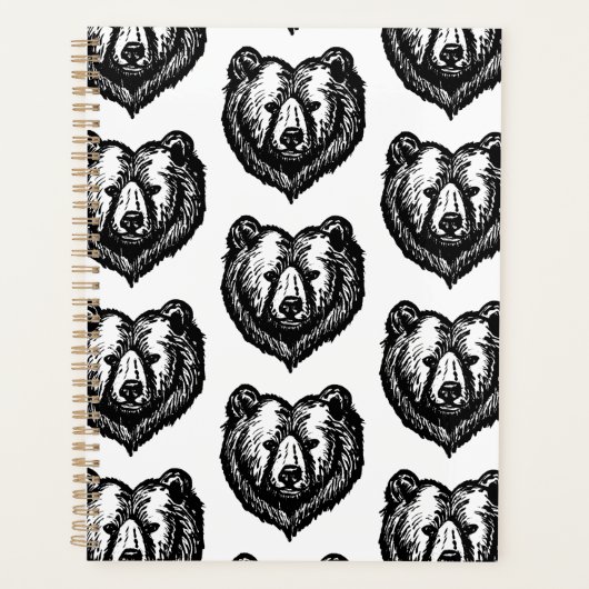 Black and White Bear's Face Ink Drawing Planer (Vorderseite)