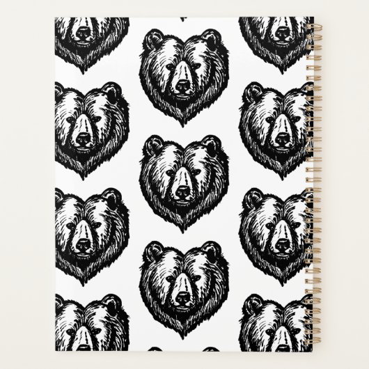 Black and White Bear's Face Ink Drawing Planer (Rückseite)