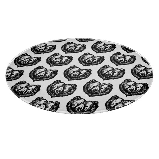 Black and White Bear's Face Ink Drawing Schneidebrett (Ecke)