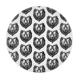 Black and White Bear's Face Ink Drawing Schneidebrett