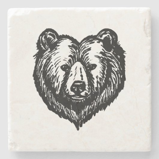 Black and White Bear's Face Ink Drawing Steinuntersetzer (Vorderseite)