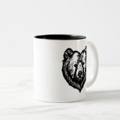 Black and White Bear's Face Ink Drawing Zweifarbige Tasse (VorderseiteRechts)