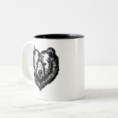 Black and White Bear's Face Ink Drawing Zweifarbige Tasse (Vorderseite Links)