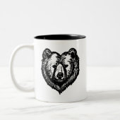 Black and White Bear's Face Ink Drawing Zweifarbige Tasse (Links)