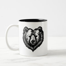 Black and White Bear's Face Ink Drawing Zweifarbige Tasse