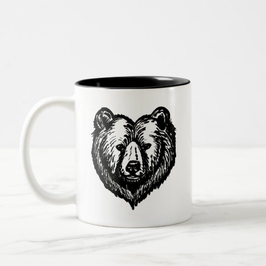 Black and White Bear's Face Ink Drawing Zweifarbige Tasse (Links)