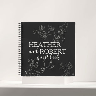 Black and White Boho Floral Wedding Guest Book Notizblock