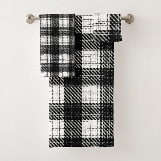 Black and White Bold Checkered Plaid Design Badhandtuch Set