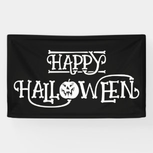 Black and White Bony Happy Halloween Banner