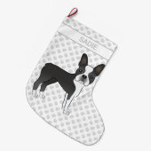 Black and White Boston Terrier Cartoon Dog & Name Großer Weihnachtsstrumpf (Vorderansicht (hängend))