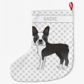 Black and White Boston Terrier Cartoon Dog & Name Großer Weihnachtsstrumpf (Rückseite)