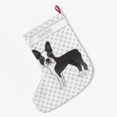 Black and White Boston Terrier Cartoon Dog & Name Großer Weihnachtsstrumpf (Rückseite (Hängend))