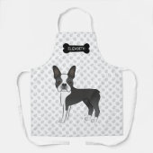 Black and White Boston Terrier Cartoon Dog & Name Schürze (Vorderseite)