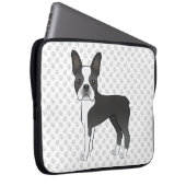 Black and White Boston Terrier Cartoon Dog & Paws Laptopschutzhülle (Vorne Rechts)