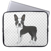 Black and White Boston Terrier Cartoon Dog & Paws Laptopschutzhülle (Vorderseite)