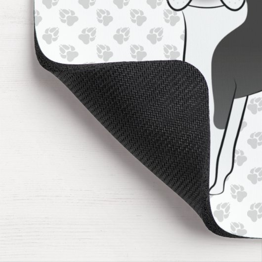 Black and White Boston Terrier Cartoon Dog & Paws Mousepad (Ecke)