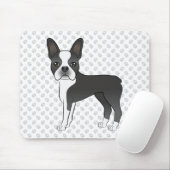 Black and White Boston Terrier Cartoon Dog & Paws Mousepad (Mit Mouse)