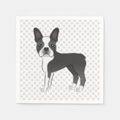Black and White Boston Terrier Cartoon Dog & Paws Serviette (Vorderseite)