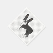 Black and White Boston Terrier Cartoon Dog & Paws Serviette (Ecke)