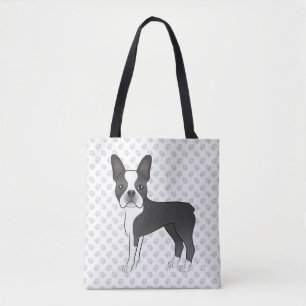 Black and White Boston Terrier Cartoon Dog & Paws Tasche