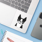 Black and White Boston Terrier Cartoon Dog Vinyl Aufkleber (Laptop mit iPhone)