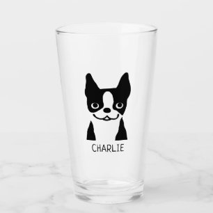 Black and White Boston Terrier Personalisiert Glas