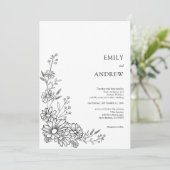 Black and White Botanical Daisy Garden Wedding Einladung (Stehend Vorderseite)