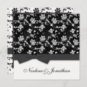 Black and White Bow Flower Wedding Invitation Einladung (Vorne/Hinten)