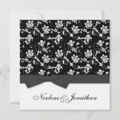 Black and White Bow Flower Wedding Invitation Einladung (Vorderseite)