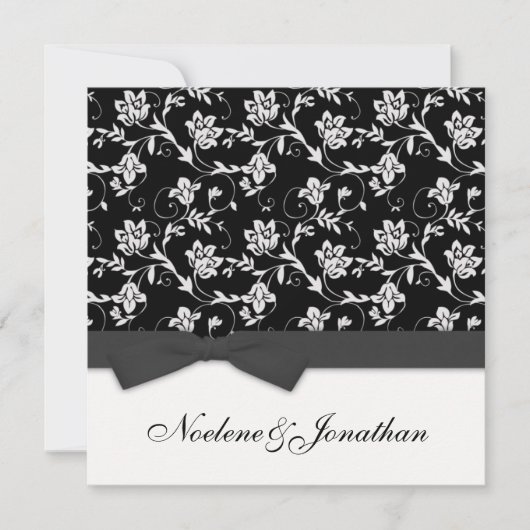 Black and White Bow Flower Wedding Invitation Einladung (Vorderseite)