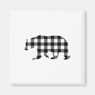 Black And White Buffalo Plaid Bear Christmas Pajam Magnet