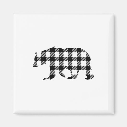 Black And White Buffalo Plaid Bear Christmas Pajam Magnet (Vorne)